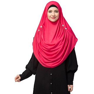 Instant jersey hijab with front gather - Dark Pink